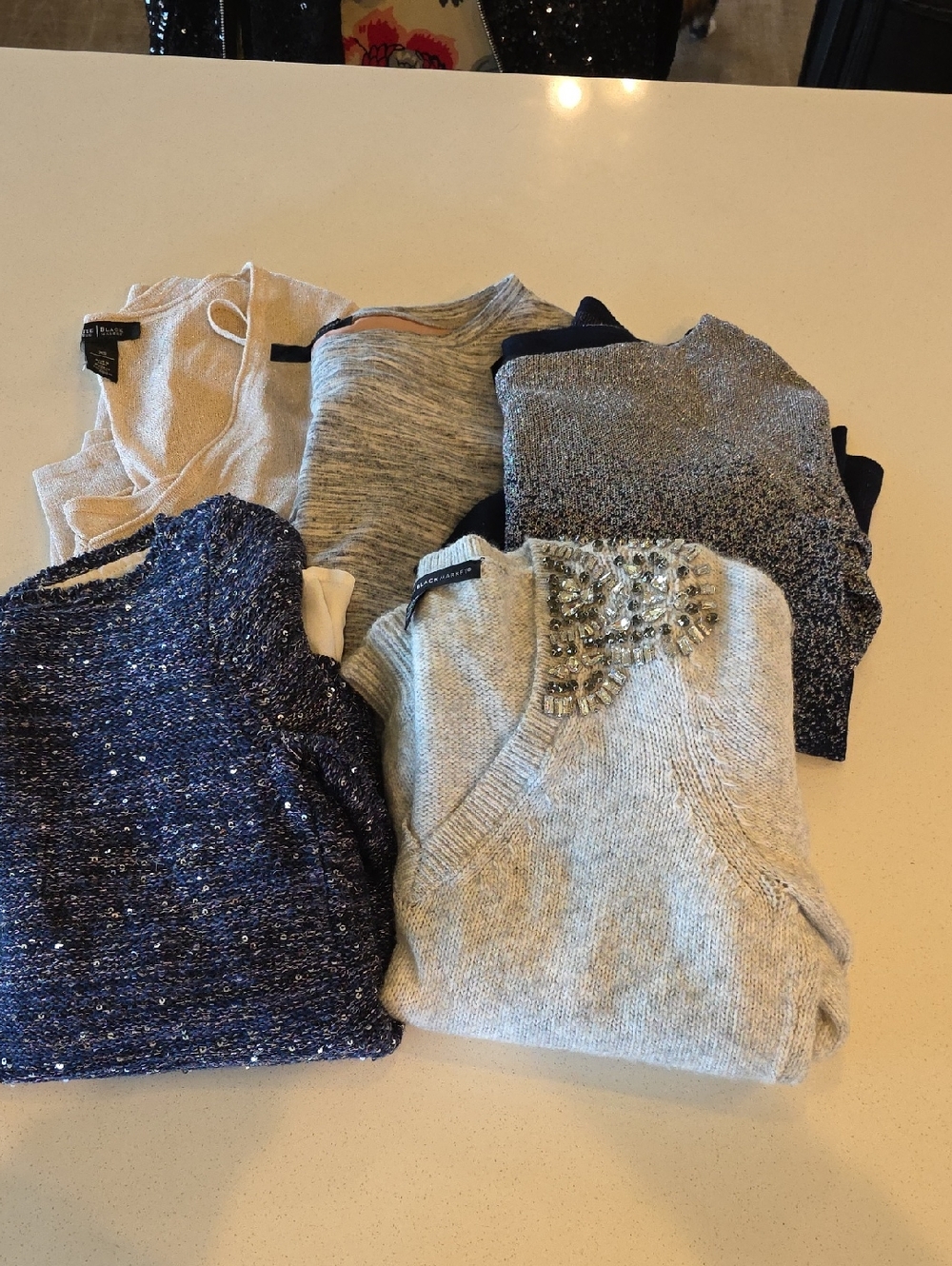 White House Black Market Mixed Women’s Sweaters in Navy, Gray and Cream